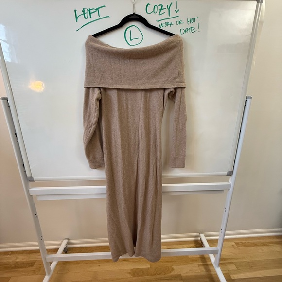LOFT Long Sleeve Off-Shoulder Maxi Dress in Taupe - Picture 2 of 4